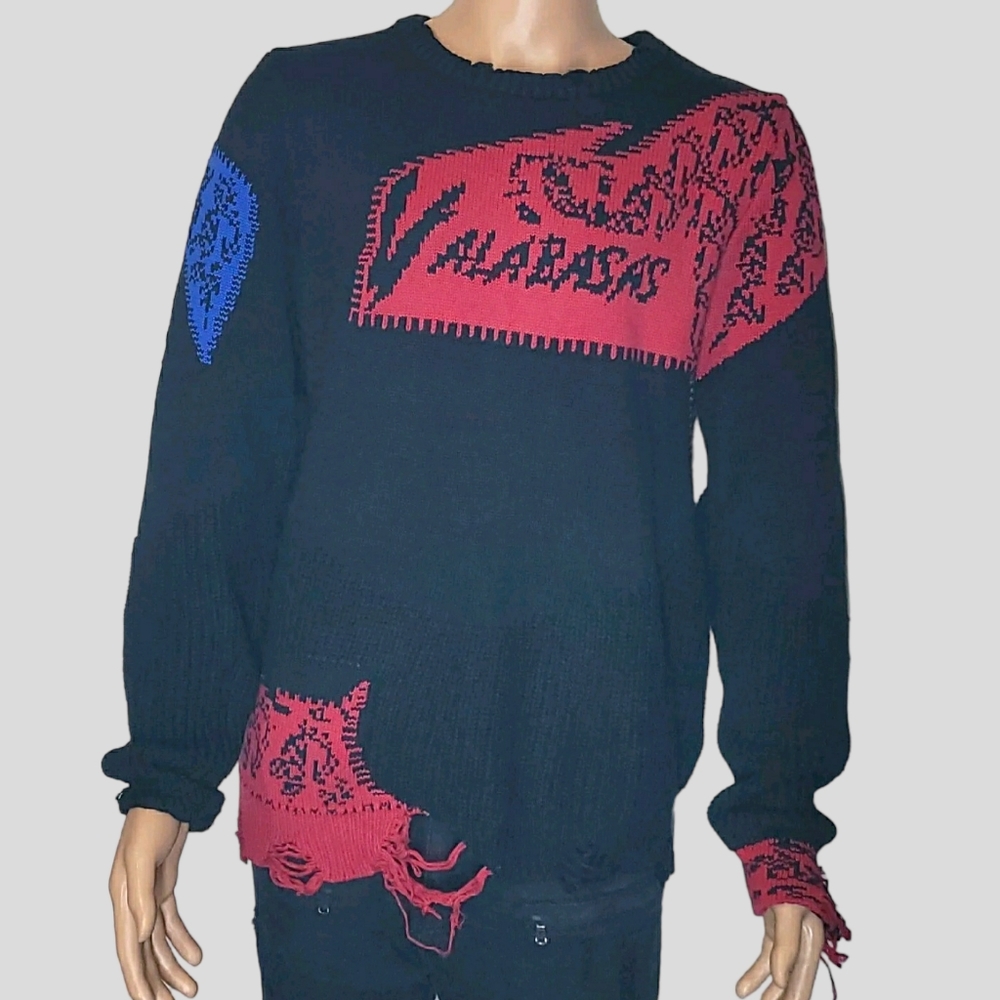 Valabasas Komodo Men's Distressed Black/Red/Royal Blue knitted Sweater-Sz Medium